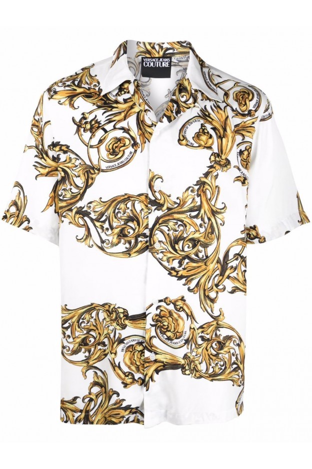 Versace Jeans Couture Baroque-Print Short-Sleeve Shirt  72GAL2B0 NS057 G03 White Gold